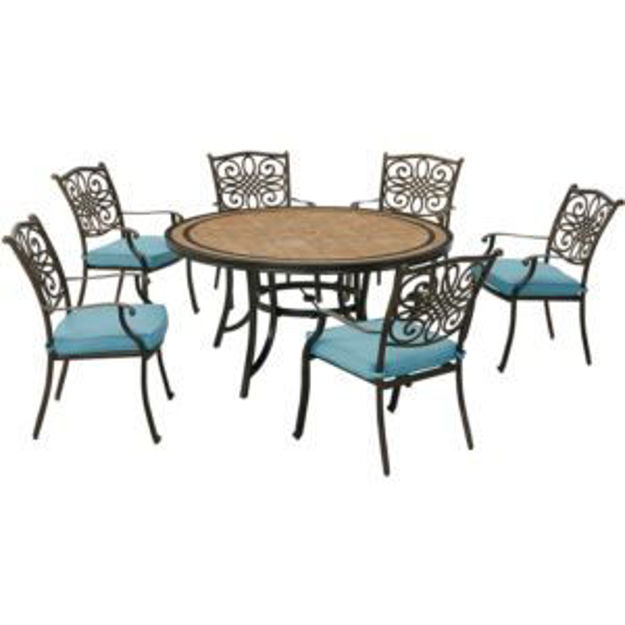 Picture of Monaco 7-Piece Dining Set in Blue with Six Dining Chairs and a 60-in. Tile-Top Table