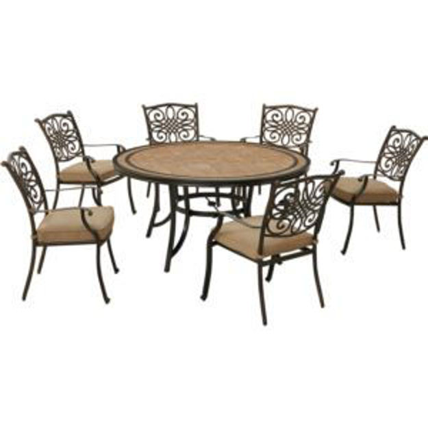 Picture of Monaco 7-Piece Dining Set in Tan with Six Dining Chairs and a 60-in. Tile-Top Table