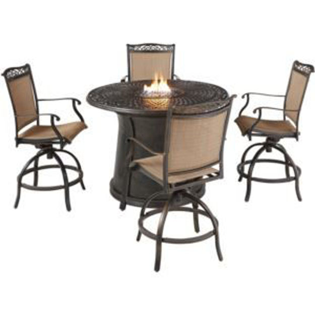 Picture of Fontana 5-Piece High-Dining Set in Tan with 4 Counter-Height Swivel Chairs and a 40,000 BTU Cast-top