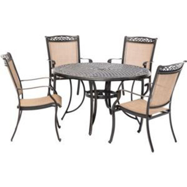 Picture of Fontana 5-Piece Outdoor Dining Set with 4 Sling Chairs and a 48-In. Cast-Top Table