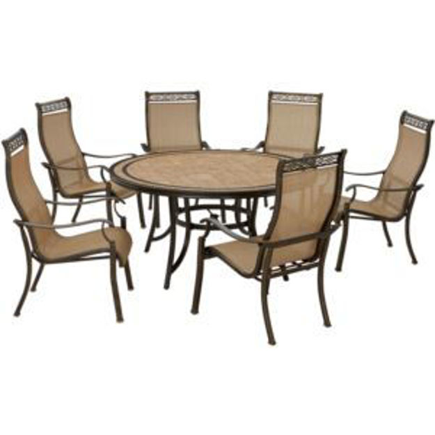 Picture of Monaco 7-Piece Outdoor Dining Set with 6 Sling Dining Chairs and a 60-in. Tile-Top Table