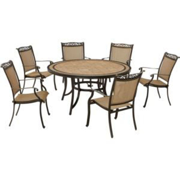 Picture of Fontana 7-Piece Outdoor Dining Set with 6 Sling Chairs and a 60-in. Tile-Top Table