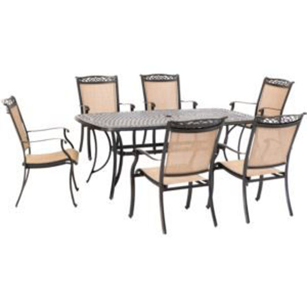 Picture of Fontana 7-Piece Outdoor Dining Set with 6 Sling Chairs and a 38-In. x 72-In. Cast-Top Table