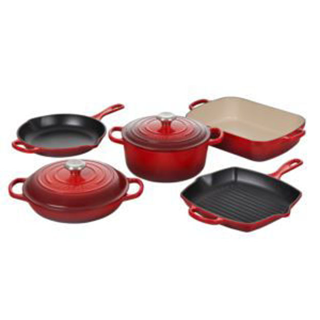 Picture of 7pc Signature Cast Iron Cookware Set Cerise