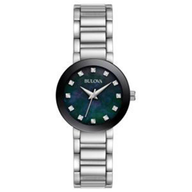 Picture of Ladies Modern Silver-Tone Stainless Steel Watch Black Mother-of-Pearl