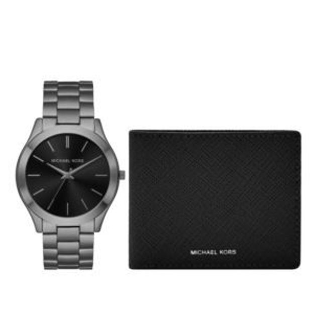 Picture of Mens Oversized Slim Runway Gunmetal Watch & Jet Set Leather Wallet Gift Set