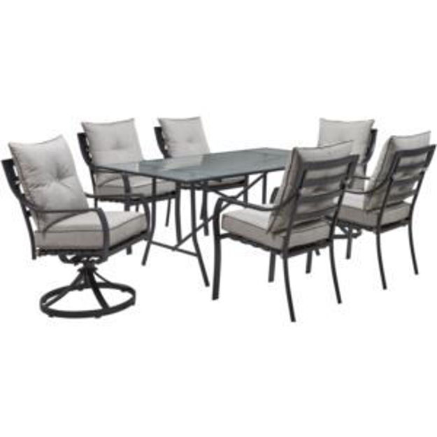 Picture of Lavallette 7-Piece Dining Set in Silver Linings with 4 Chairs, 2 Swivel Rockers, and a 66" x 38" Gla