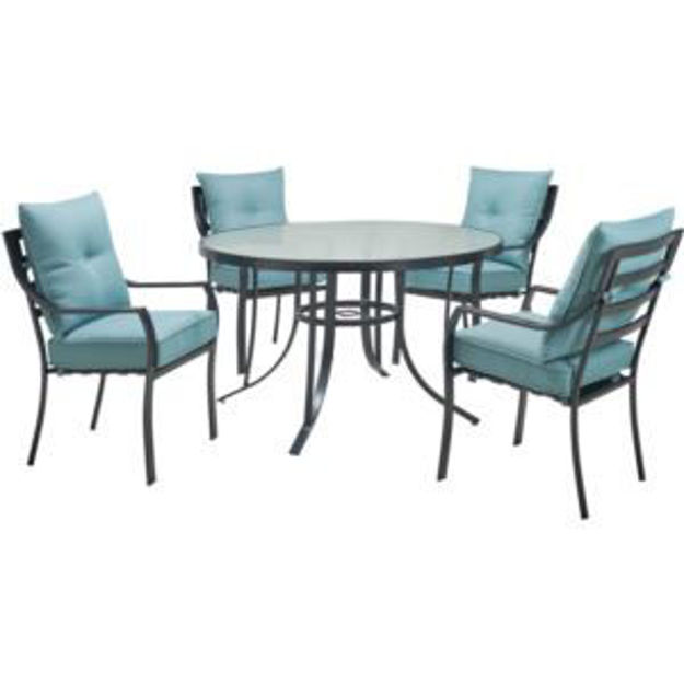 Picture of Lavallette 5-Piece Dining Set in Ocean Blue with 4 Stationary Chairs and a 52-In. Round Glass-Top Ta