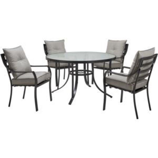 Picture of Lavallette 5-Piece Dining Set in Silver Linings with 4 Stationary Chairs and a 52-In. Round Glass-To