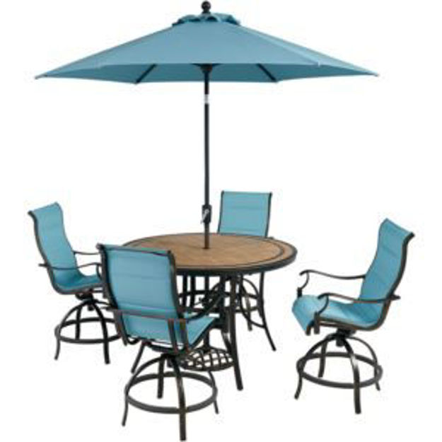 Picture of Monaco 5-Piece High-Dining Set in Blue with 4 Padded Counter-Height Swivel Chairs, 56-In. Tile-Top T