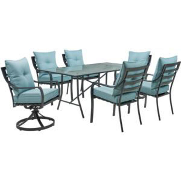 Picture of Lavallette 7-Piece Dining Set in Ocean Blue with 4 Chairs, 2 Swivel Rockers, and a 66" x 38" Glass-T