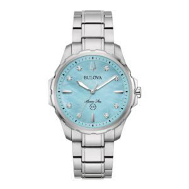 Picture of Ladies' Marine Star Diamond Silver-Tone Stainless Steel Watch Blue MOP Dial