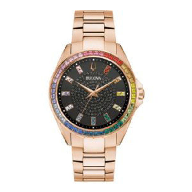 Picture of Ladies' Phantom Rainbow Crystal Rose Gold-Tone Stainless Steel Watch Black Dial