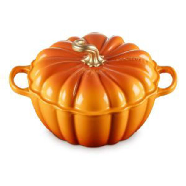 Picture of 4qt Cast Iron Pumpkin Cocotte w/ Gold Stem Persimmon