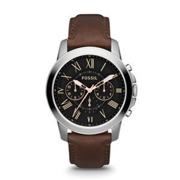 Picture of Mens Grant Chronograph Brown Leather Strap Watch Black Dial