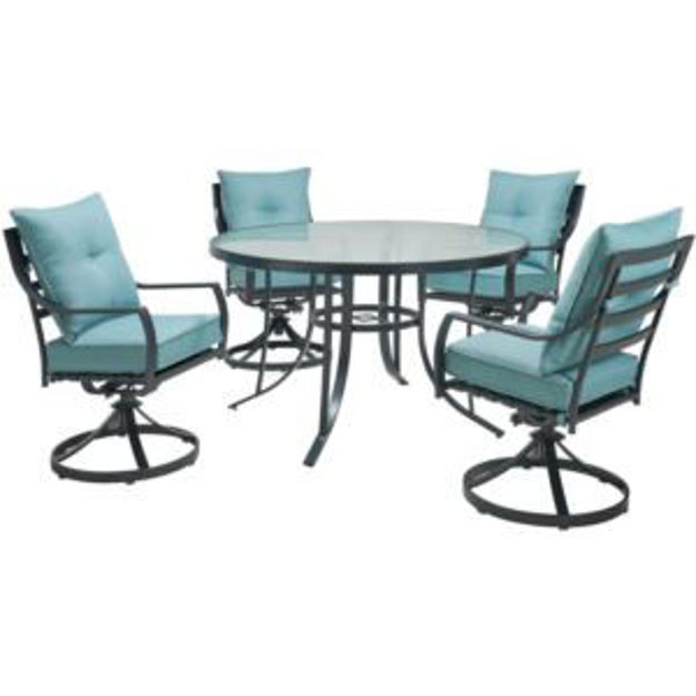 Picture of Lavallette 5-Piece Dining Set in Ocean Blue with 4 Swivel Rockers and a 52-In. Round Glass-Top Table