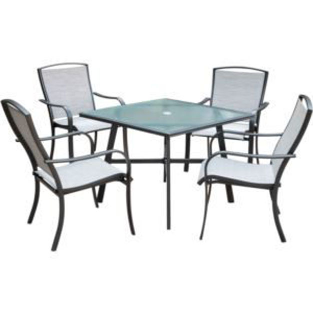 Picture of Foxhill 5-Piece Commercial-Grade Patio Dining Set with 4 Sling Dining Chairs and a 38" Square Glass-