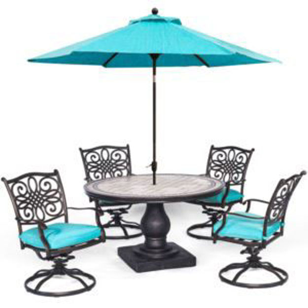 Picture of Monaco 5-Piece Dining Set in Blue with 4 Cushioned Dining Chairs, a 51 In. Tile-Top Table, and a 9 F