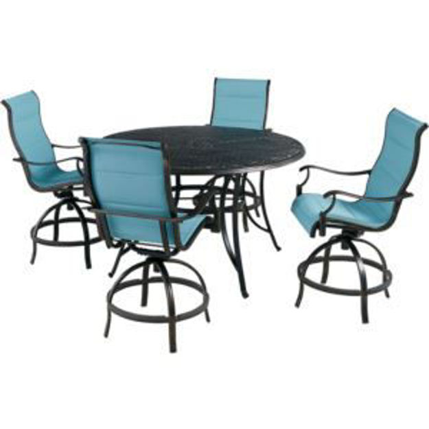 Picture of Traditions 5-Piece High-Dining Set in Blue with 4 Padded Swivel Counter-Height Chairs and 56-in. Cas