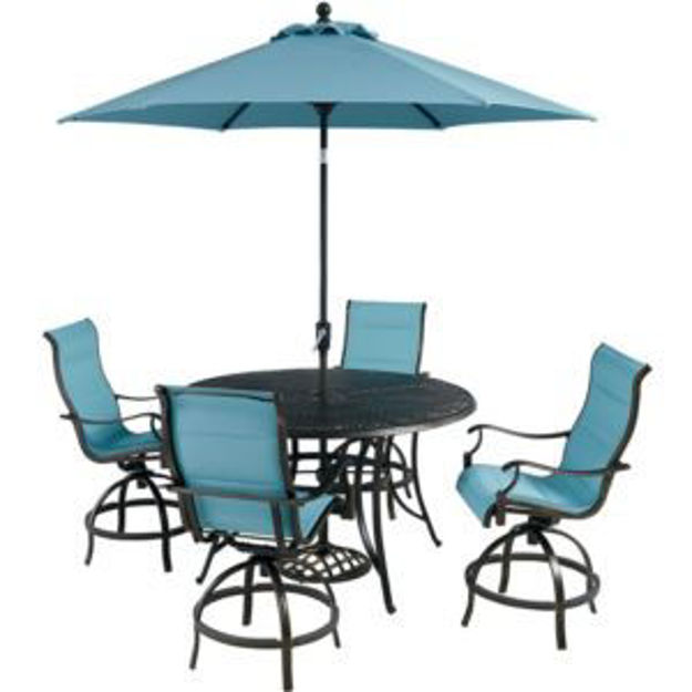 Picture of Traditions 5-Piece High-Dining Set in Blue with 4 Swivel Counter-Height Chairs, 56-in. Table, and 9-