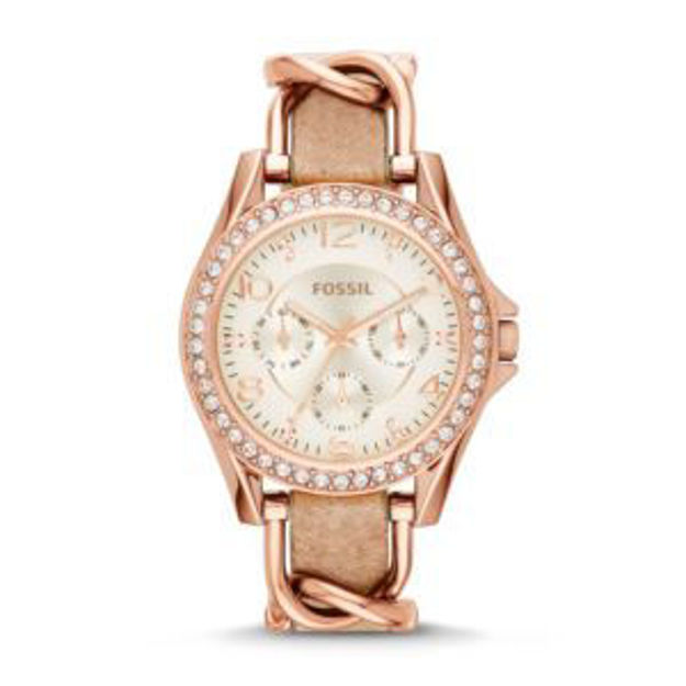 Picture of Ladies Riley Rose Gold-Tone Crystal Leather Watch Beige Dial