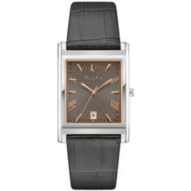 Picture of Men's Sutton Classic Gray Leather Strap Rectangle Watch Gray Dial