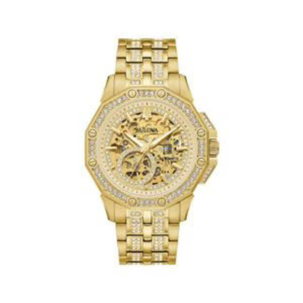 Picture of Mens Octava Automatic Gold-Tone Crystal Watch Skeleton Dial