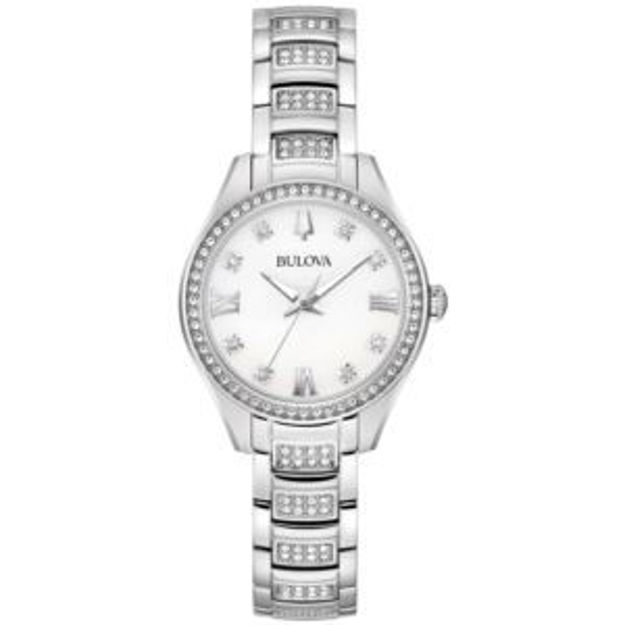 Picture of Ladies' Crystal Silver-Tone Stainless Steel Watch Mother-of-Pearl Dial