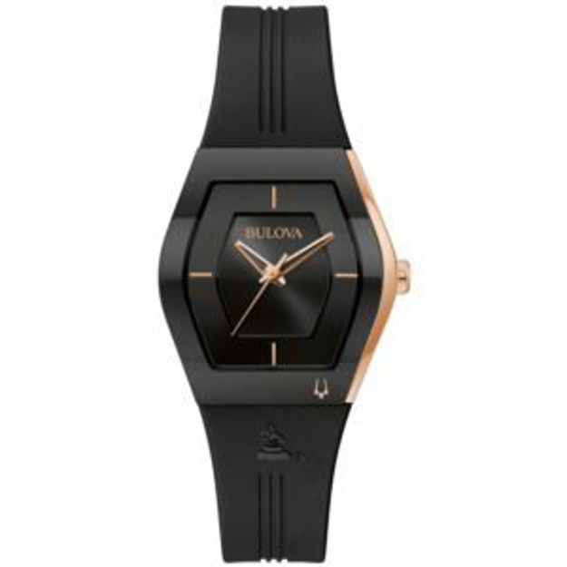 Picture of Ladies' Gemini Latin GRAMMY Black & Rose Gold Silicone Strap Watch Black Dial