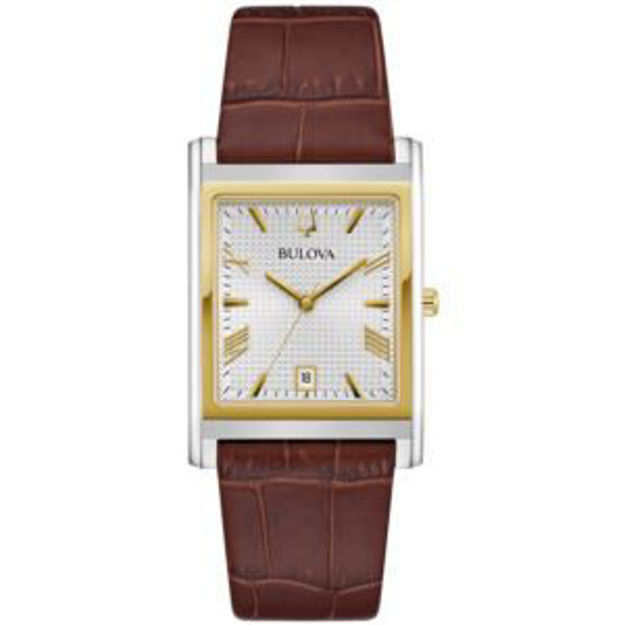 Picture of Men's Sutton Brown Leather Strap Rectangle Watch Silver Dial