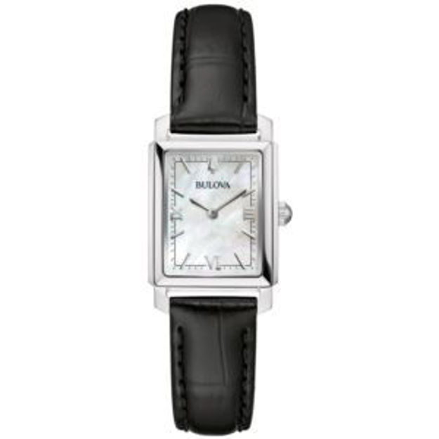 Picture of Ladies' Sutton Gold & Black Leather Strap Rectangle Watch Mother-of-Pearl Dial