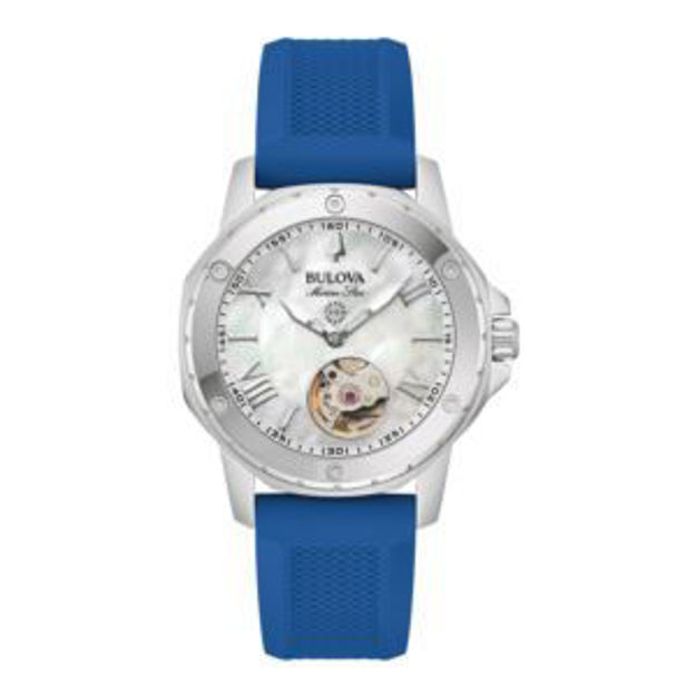 Picture of Men's Marine Star Automatic Silver & Blue Silicone Strap Watch MOP Dial