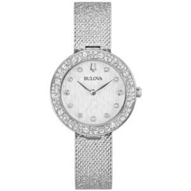 Picture of Ladies' Champagne Crystal Silver-Tone Mesh Strap Watch Silver Dial