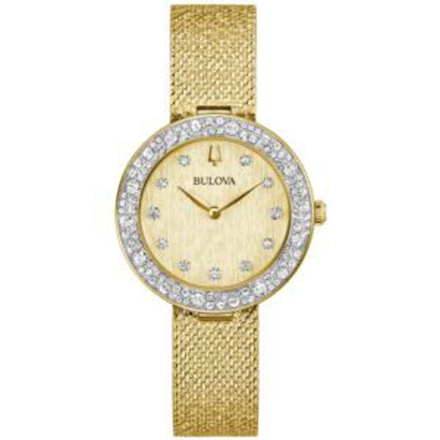 Picture of Ladies' Champagne Crystal Gold-Tone Mesh Strap Watch Gold Dial