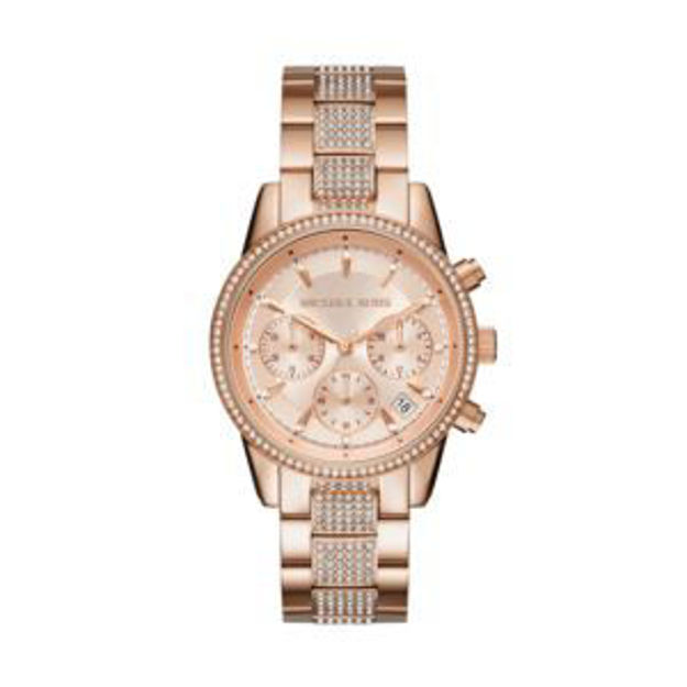 Picture of Ladies Ritz Pave Rose Gold-Tone Chronograph Stainless Steel Watch Rose Gold Dial