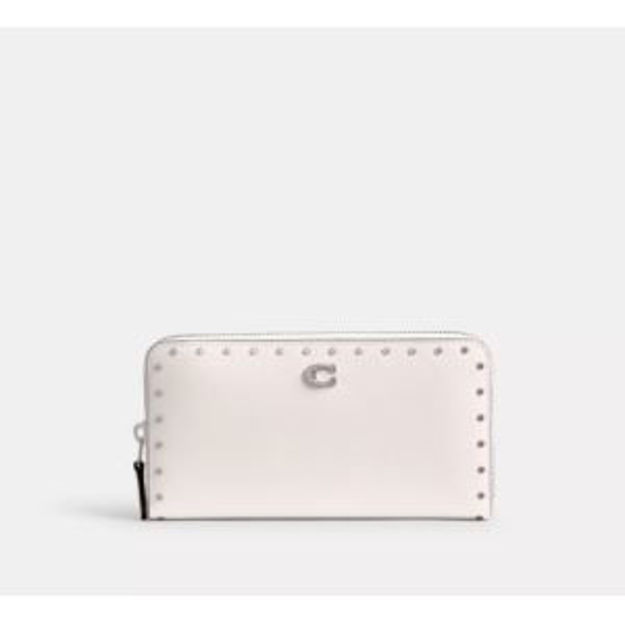 Picture of Leather Accordion Zip Wallet with Rivets - Chalk