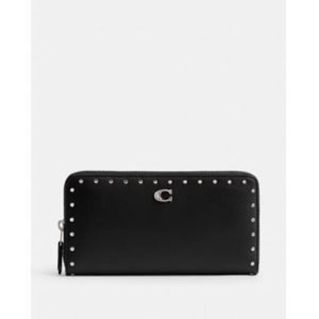 Picture of Leather Accordion Zip Wallet with Rivets - Black