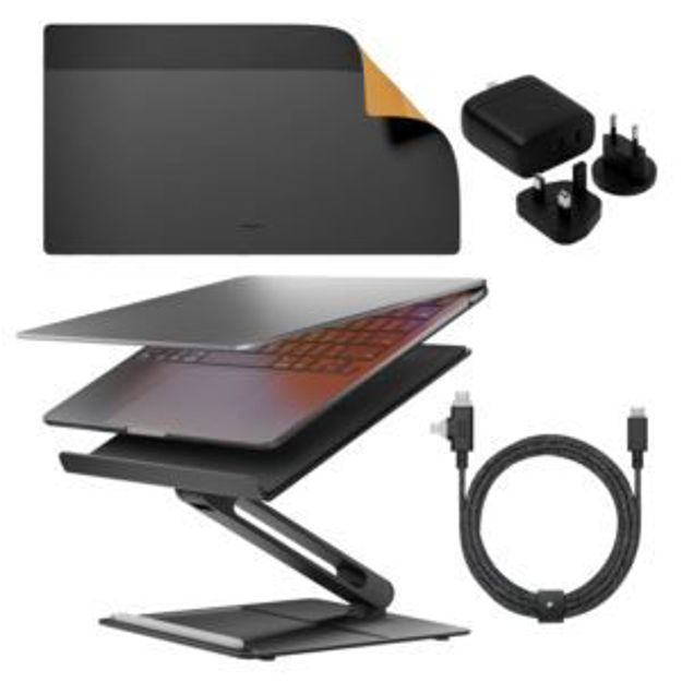 Picture of Home Desk Bundle w/ Laptop Stand Mat GaN Charger Belt Duo Cable - Black