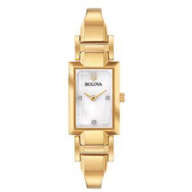 Picture of Ladies' Classic Gold-Tone Stainless Steel Rectangle Watch Mother-of-Pearl Dial