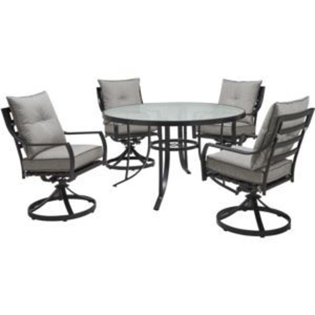 Picture of Lavallette 5-Piece Dining Set in Silver Linings with 4 Swivel Rockers and a 52-In. Round Glass-Top T