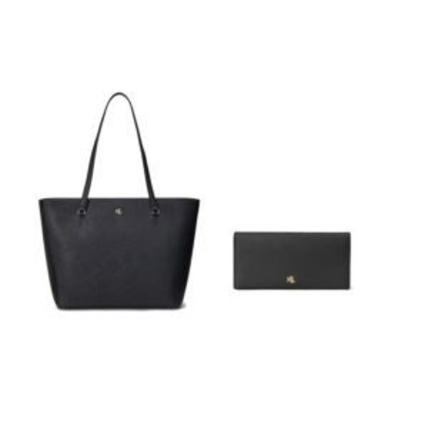 Picture of Karly Crosshatch Leather Shopper and Wallet Black