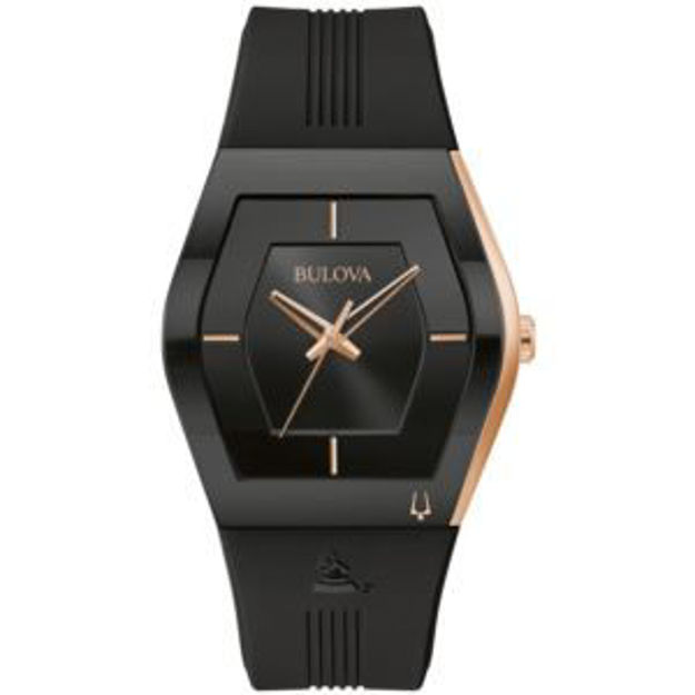 Picture of Men's Gemini Latin GRAMMY Black & Rose Gold Silicone Strap Watch Black Dial