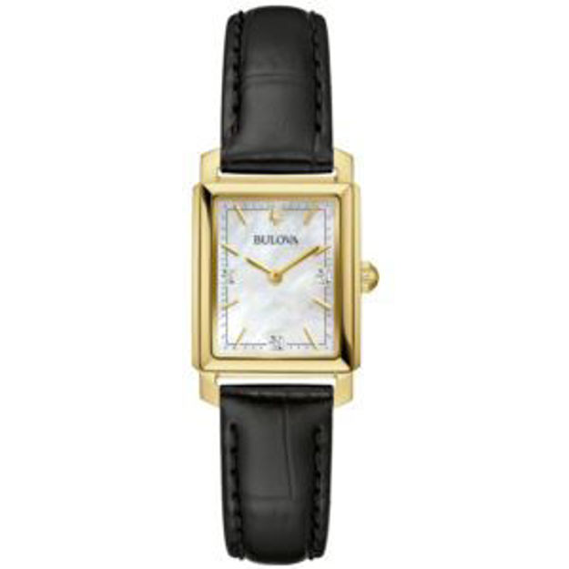 Picture of Ladies' Sutton Silver & Black Leather Strap Rectangle Watch MOP Dial