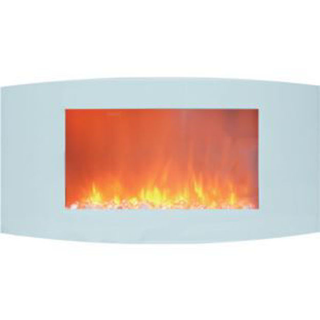 Picture of Callisto 35-In. Wall Mounted Curved Electric Fireplace Heater in White with Crystal Display and Remo