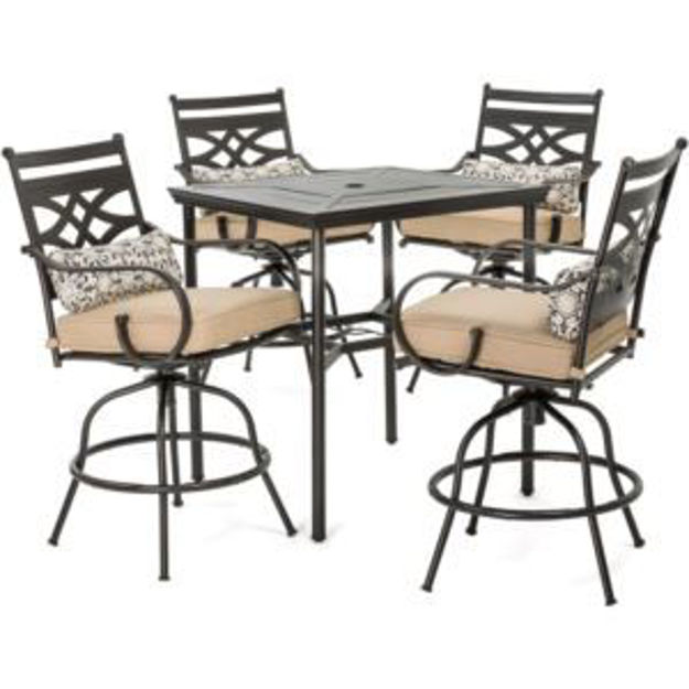 Picture of Montclair 5-Piece High-Dining Patio Set in Tan with 4 Swivel Chairs and a 33-In. Counter-Height Dini