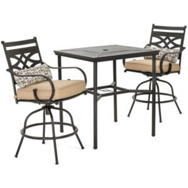 Picture of Montclair 3-Piece High-Dining Set in Tan with 2 Swivel Chairs and a 33-Inch Square Table