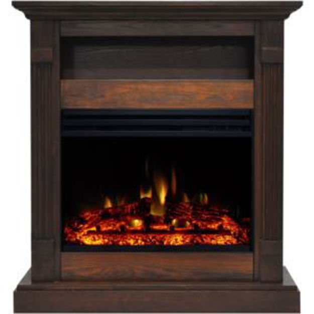 Picture of Sienna 34-In. Fireplace Mantel with Storage Shelf in Walnut and 1500W Electric Heater Insert with Lo