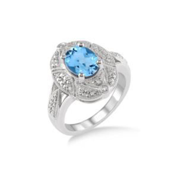 Picture of Blue Topaz & Diamond Ring Size 7