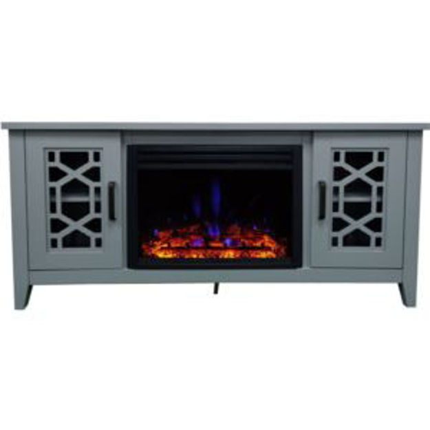 Picture of 56-in. Stardust Mid-Century Modern Electric Fireplace with Deep Multi-Color Log Insert, Slate Blue