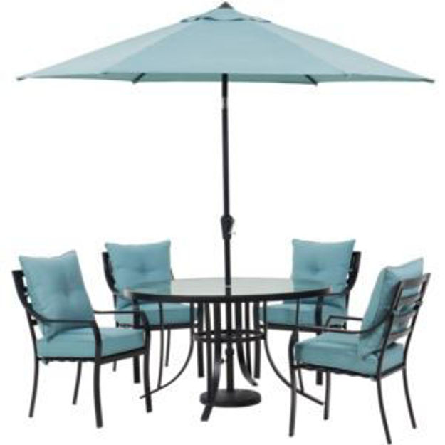 Picture of Lavallette 5-Piece Dining Set in Ocean Blue with 4 Stationary Chairs, 52-In. Round Glass-Top Table,